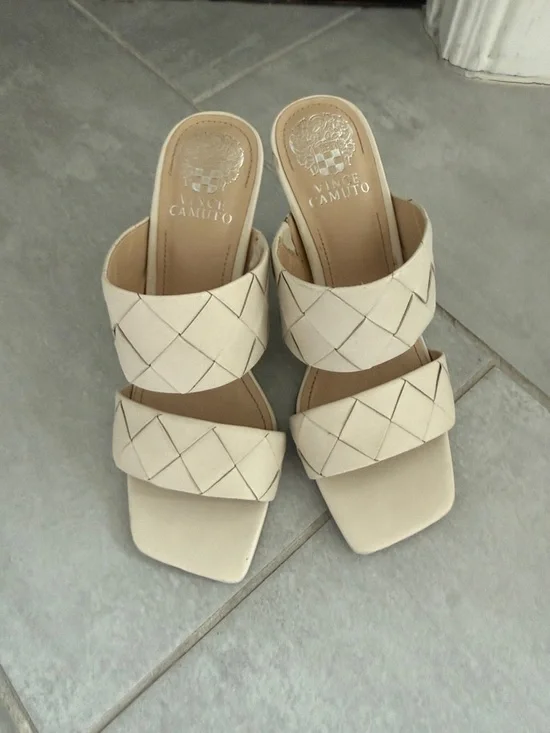 Vince Camuto Off-White Braided Two-Band Slide Mules - Picture 1 of 5